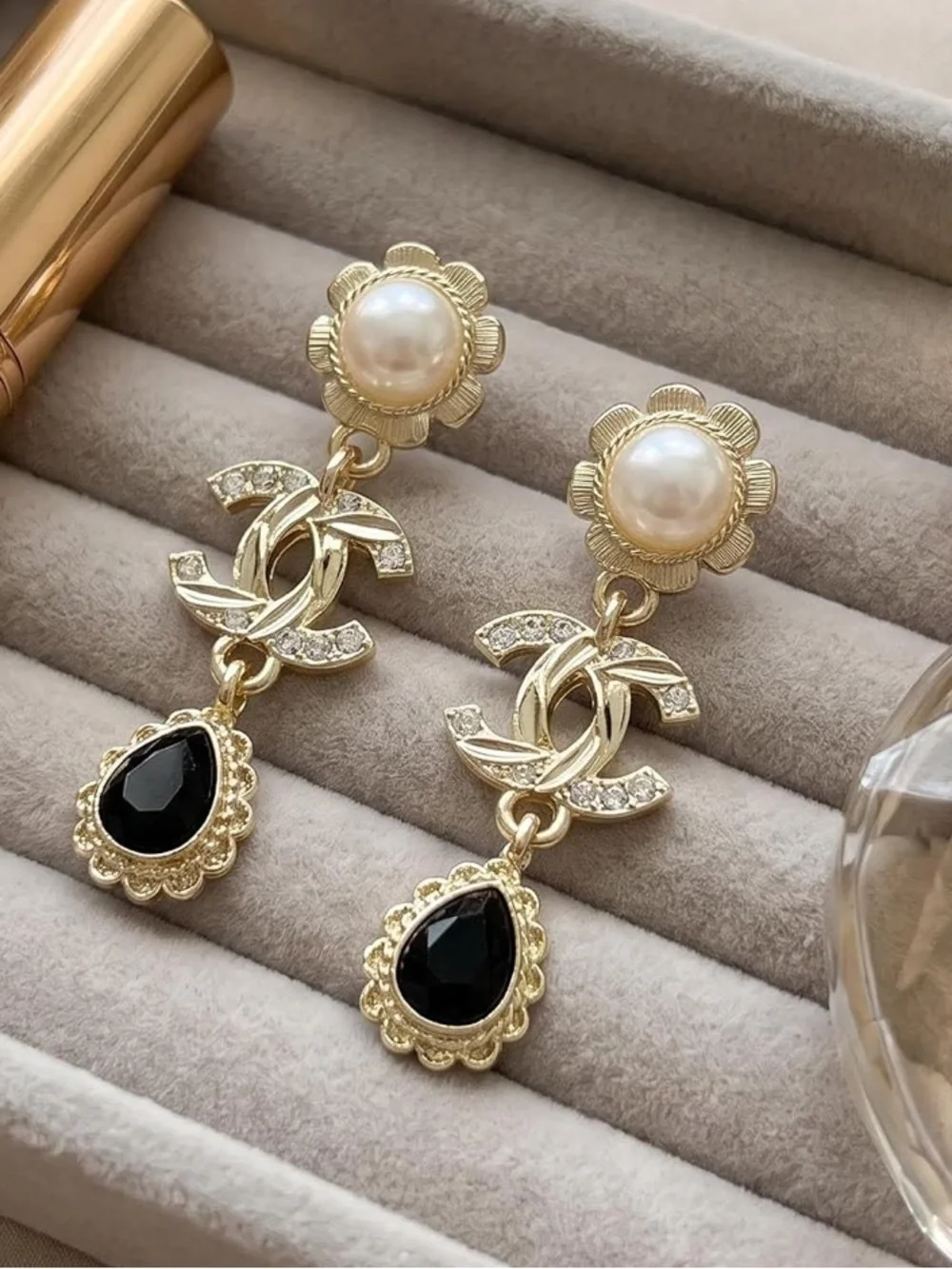 CHANEL Pearl Agate Drop Earrings